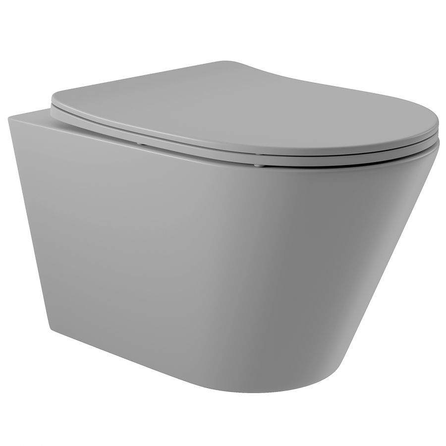 Aqueduto CONE Унитаз подвесной 525*360 безободковый, сиденье с микролифтом, Серый