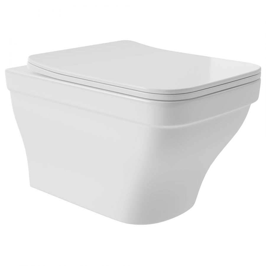 Aqueduto ESTETA Унитаз подвесной 520*370 безободковый, сиденье с микролифтом, белый глянцевый