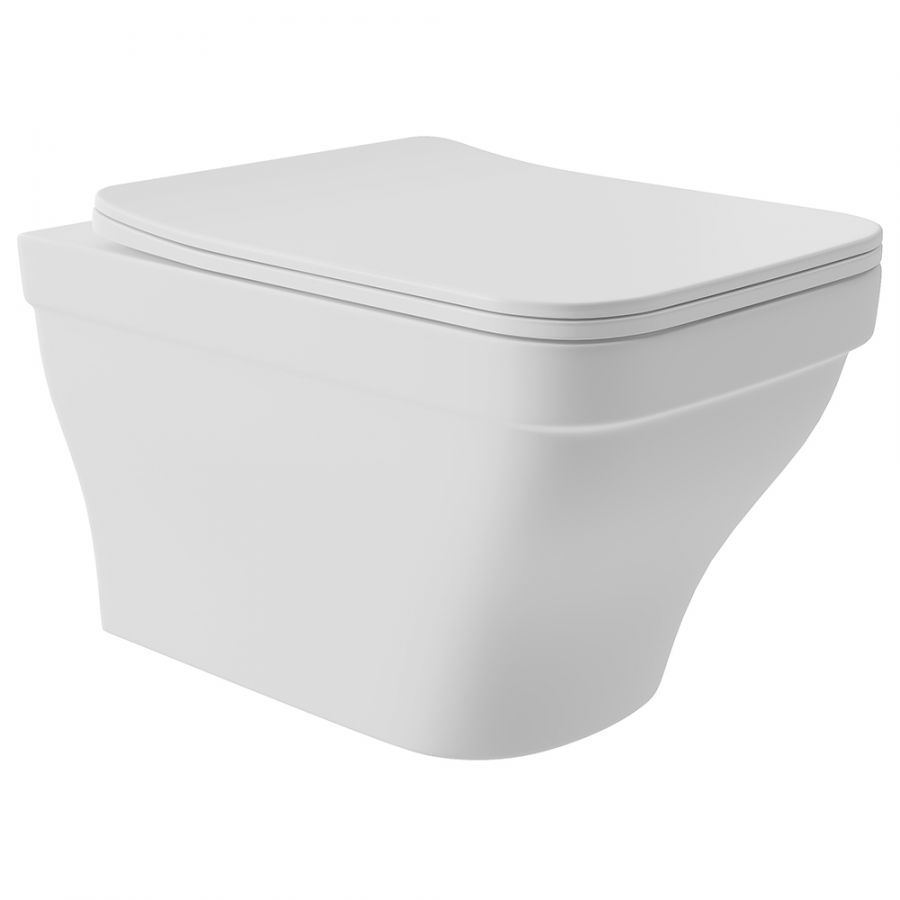 Aqueduto ESTETA Унитаз подвесной 520*370 безободковый, сиденье с микролифтом, Белый