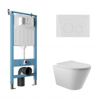Aqueduto комплект: TECNICA Novo Система инсталляции для подвесного унитаза, CIRCULO Панель смыва, белый глянцевый, CONE Унитаз подвесной 525*360 безободковый, сиденье с микролифтом, белый глянцевый