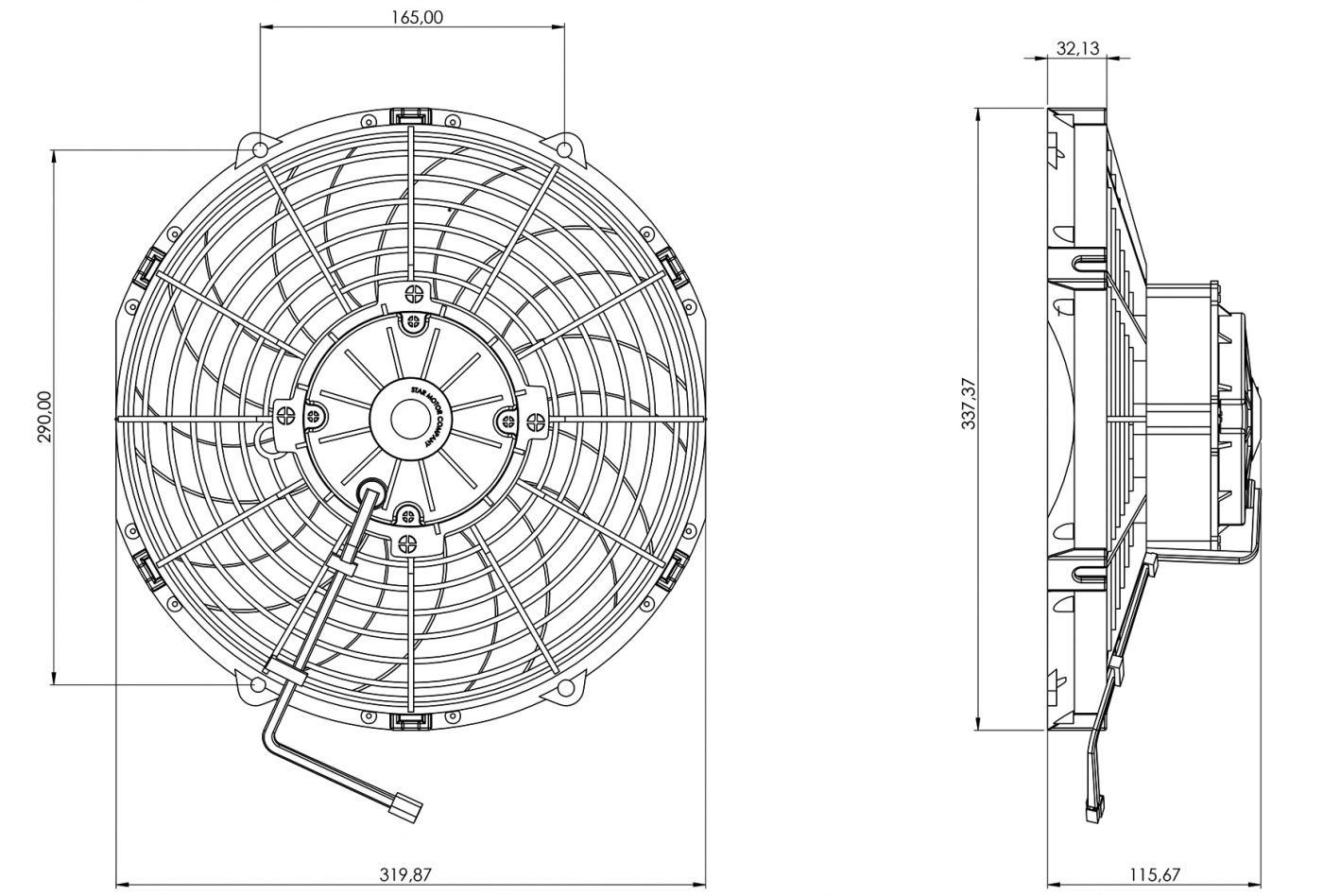STR116 ОСЕВОЙ ВЕНТИЛЯТОР 12" ДЮЙМОВ 170 ВАТТ 24 ВОЛЬТ PUSH / ТОЛКАЮЩИЙ