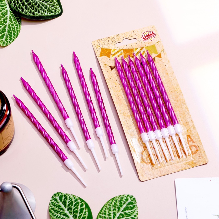 Свечи в торт витые с подставкой, 6 шт., 11 см, фиолетовый