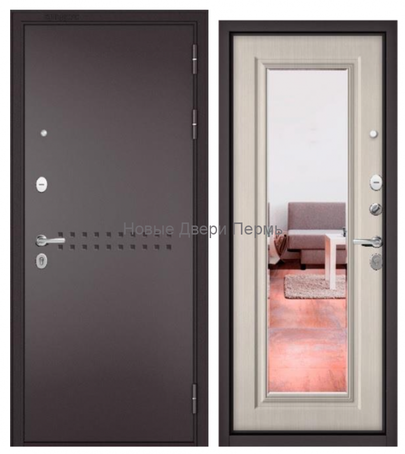 Входная дверь TRUST MASS MP Букле шоколад – утеплённая дверь с зеркалом