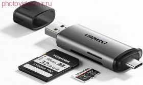 Картридер USB-C + USB-A 3.0 UGREEN для карт памяти TFSD
