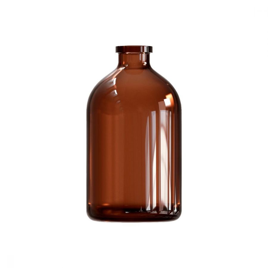 Флакон 100 мл инъекционный, темное стекло 3-го класса, Labdevices-ФП-100, круглый скат, 63 шт, G20, гладкое горло, без пробки