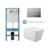 Aqueduto комплект: TECNICA Novo Система инсталляции для подвесного унитаза, FORMA Панель смыва, хром, MACIO Tornado Унитаз подвесной 520*370 безободковый, Tornado, сиденье с микролифтом, белый глянцевый