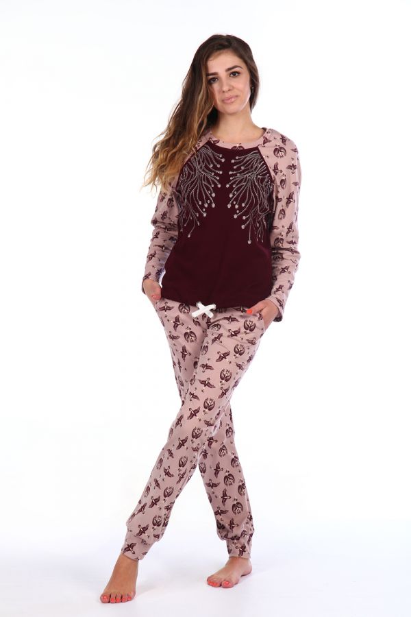 Женский домашний костюм с брюками и кофтой 146 [коричневый]