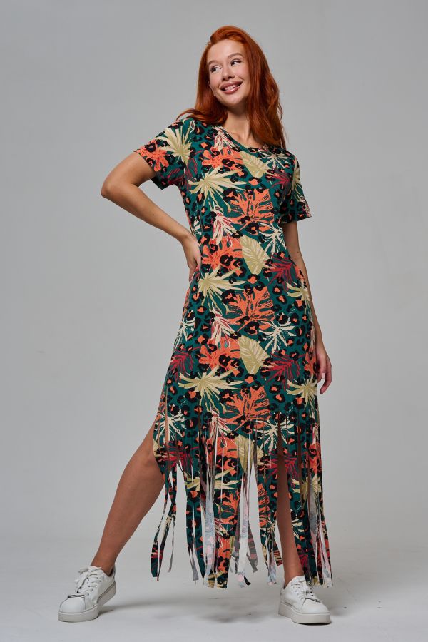 7480/1 Платье женское [листья на зеленом]