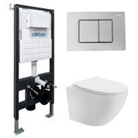 Комплект подвесной унитаз ABBER Bequem AC1100T белый с инсталляцией AC0105 и кнопкой AC0120 хром