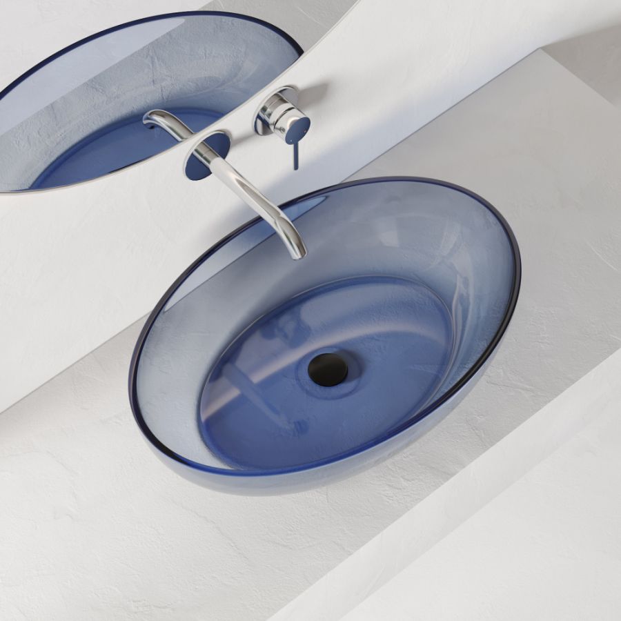 Раковина накладная прозрачная ABBER Kristall AT2801Saphir синяя
