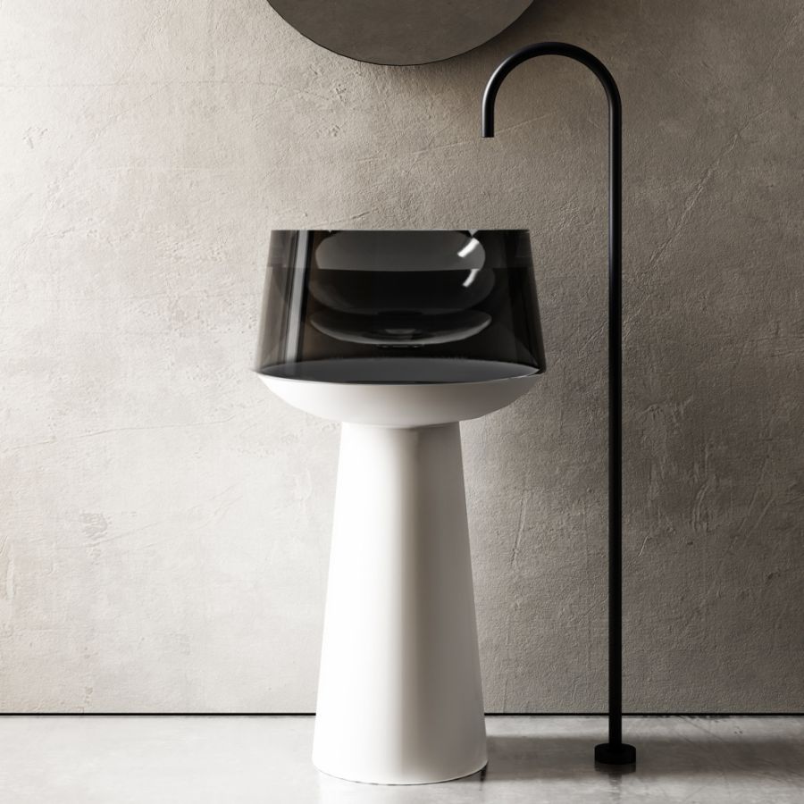 Раковина отдельностоящая прозрачная ABBER Kristall AT2706White-Onyx Белый/черный