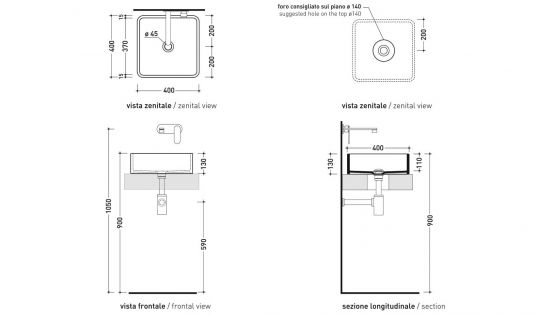 Накладная раковина Flaminia Miniwash 48 Countertop Basin 48х36 схема 3