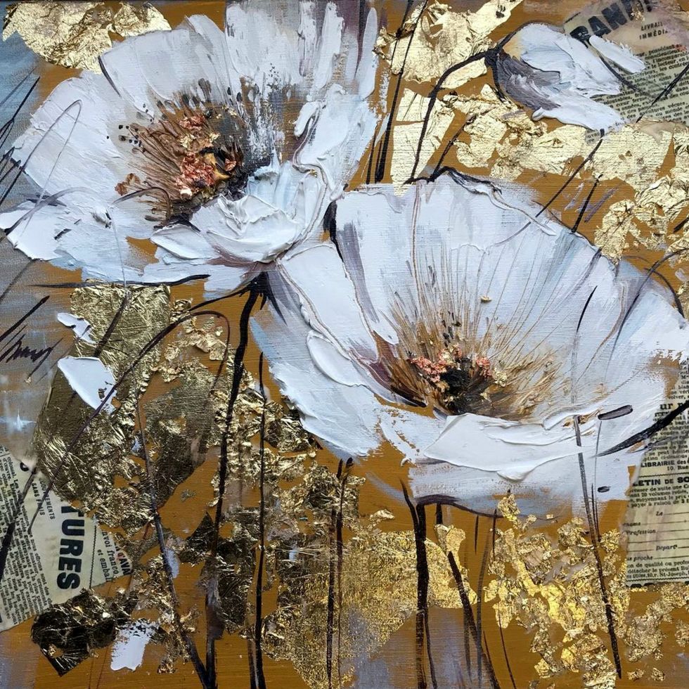 Мастер-класс по интерьерной живописи с использованием золотой потали "Интерьерная картина Цветы"