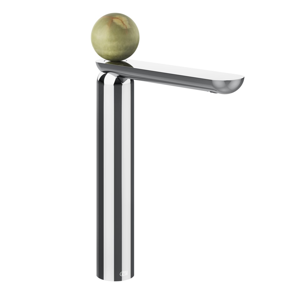 Смеситель для раковины Gessi Perle 74504 высокий без донного клапана с вентилем из камня Onyx Green ФОТО