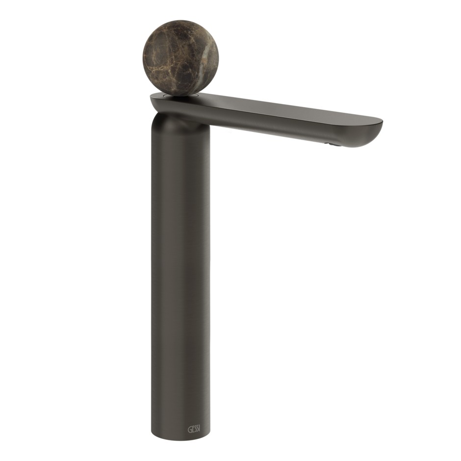 Изображение Смеситель для раковины Gessi Perle 74104 высокий без донного клапана с вентилем из мрамора Emperador Dark