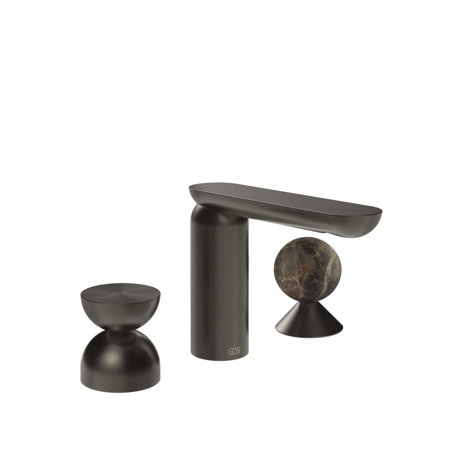 Изображение Смеситель для раковины Gessi Perle 74918 без донного клапана с металлическим вентилем-полусферой и вентилем-сферой из мрамора Emperador Dark