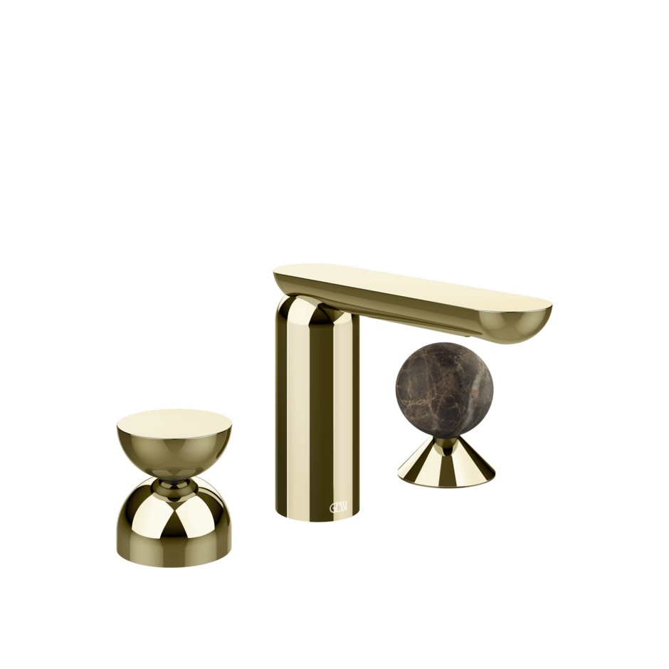Смеситель для раковины Gessi Perle 74918 без донного клапана с металлическим вентилем-полусферой и вентилем-сферой из мрамора Emperador Dark ФОТО
