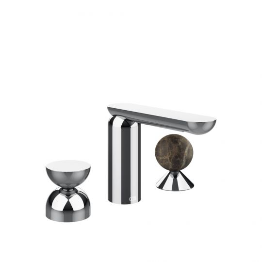 Смеситель для раковины Gessi Perle 74918 без донного клапана с металлическим вентилем-полусферой и вентилем-сферой из мрамора Emperador Dark схема 6