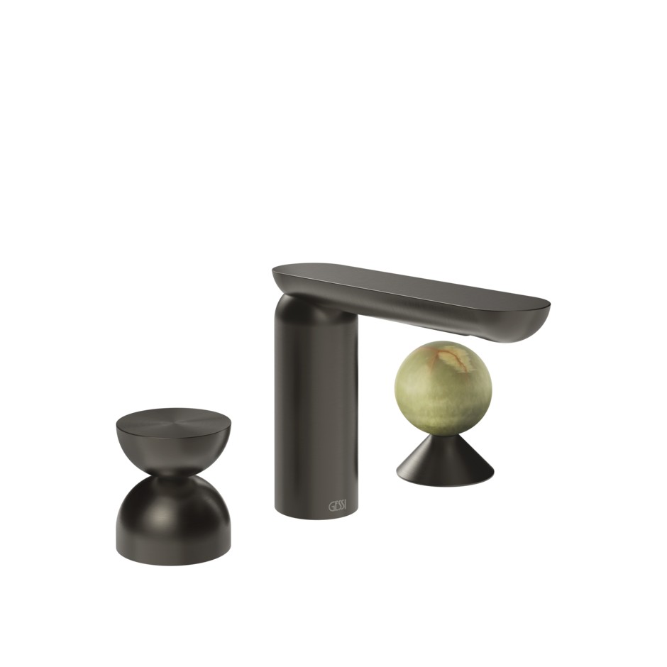 Фото Смеситель для раковины Gessi Perle 74958 без донного клапана с металлическим вентилем-полусферой и вентилем-сферой из камня Onyx Green