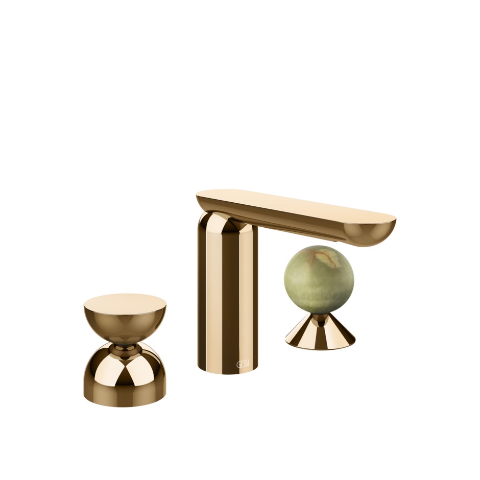 Смеситель для раковины Gessi Perle 74958 без донного клапана с металлическим вентилем-полусферой и вентилем-сферой из камня Onyx Green