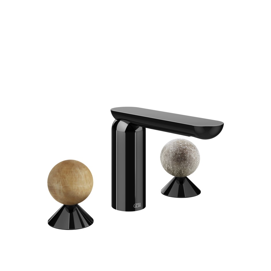 Смеситель для раковины Gessi Perle 74365 без донного клапана с вентилями-сферами из камня Onyx Cola и муранского стекла Pulegoso ФОТО