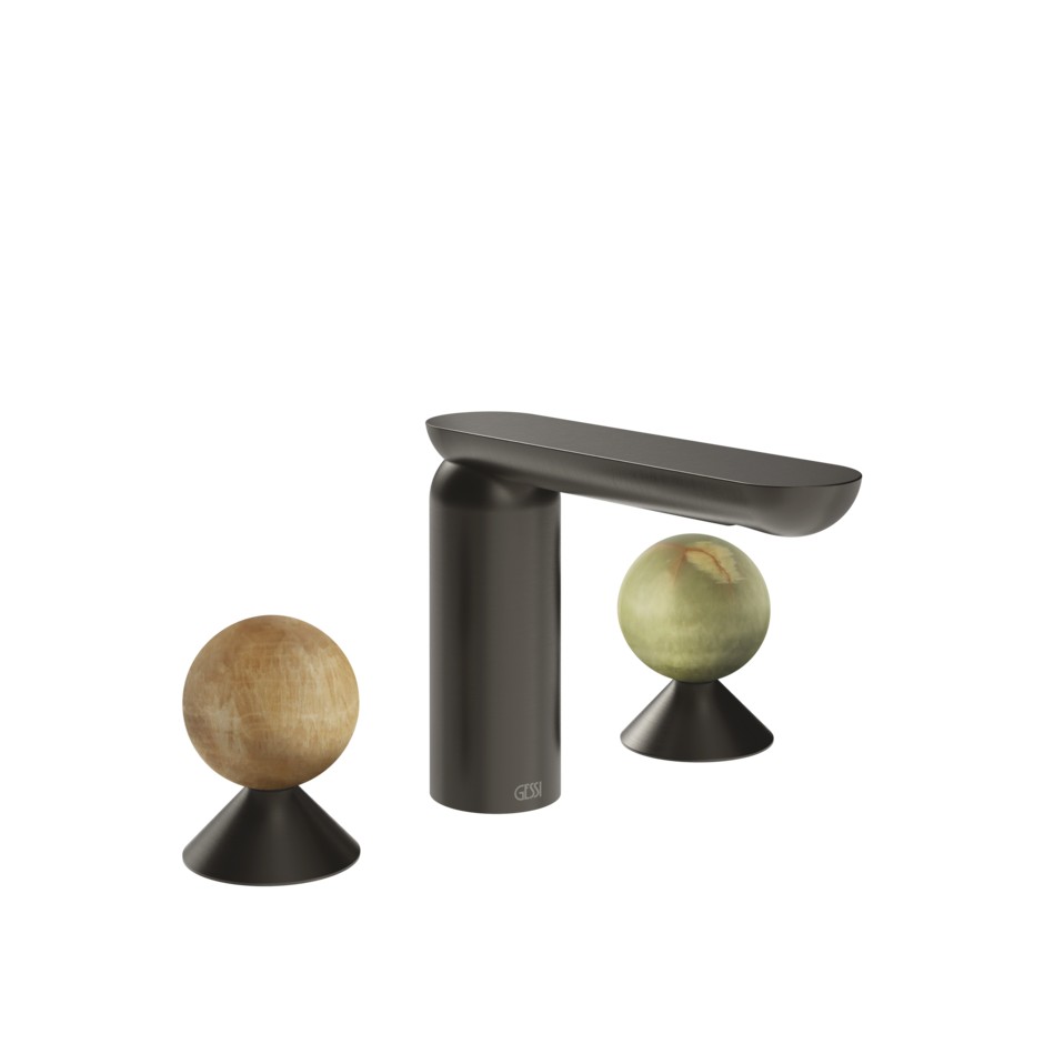 Смеситель для раковины Gessi Perle 74355 без донного клапана с вентилями-сферами из камня Onyx Cola и Onyx Green