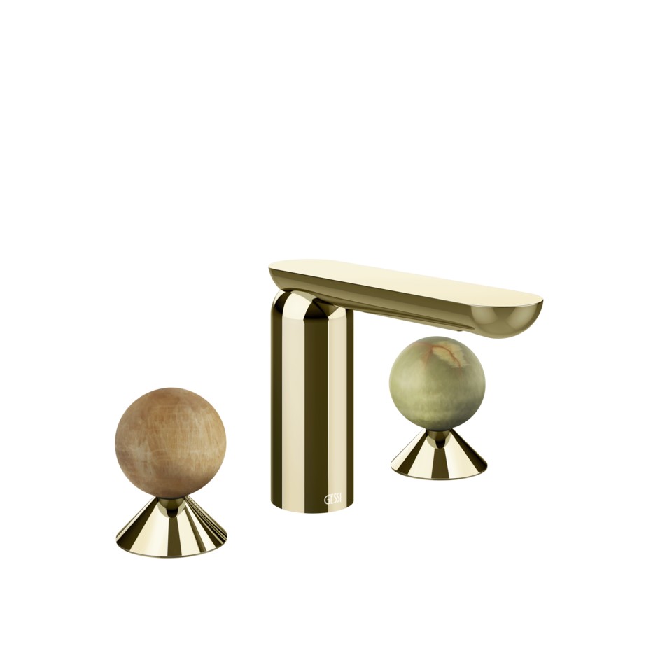Смеситель для раковины Gessi Perle 74355 без донного клапана с вентилями-сферами из камня Onyx Cola и Onyx Green ФОТО