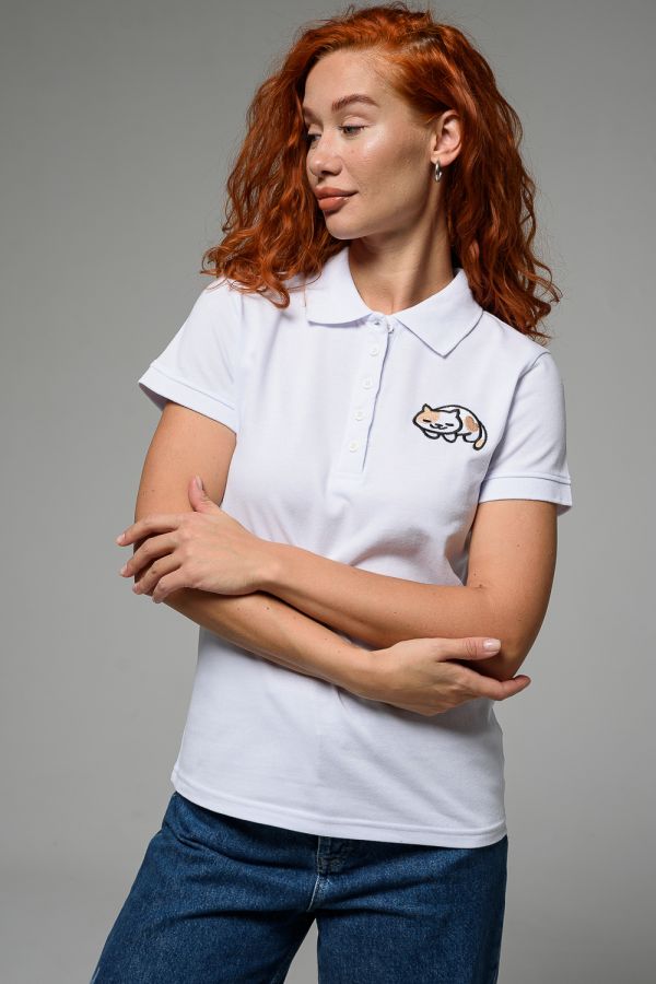 8524 футболка поло женская [белый+кот]