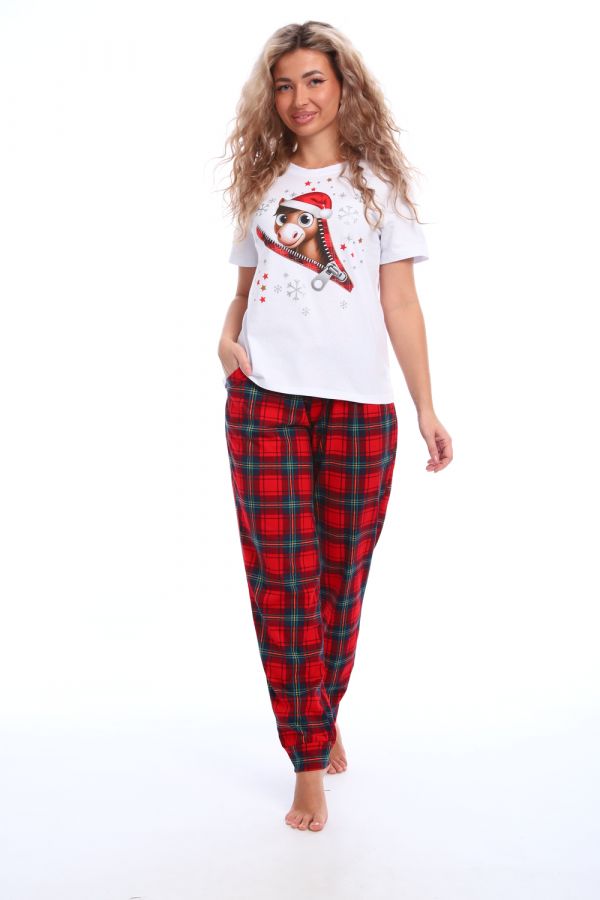 Пижама женская новогодняя Лошадка [белый/красный]