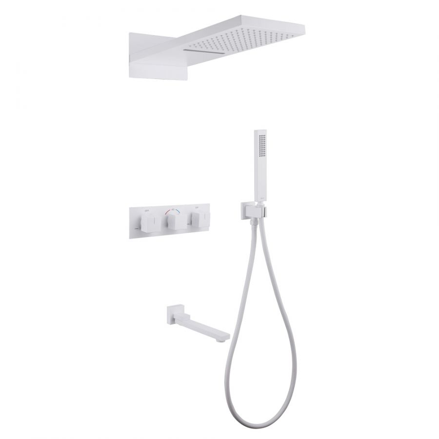 Душевая система ABBER Daheim AF8253W скрытого монтажа с изливом, термостат, белая матовая