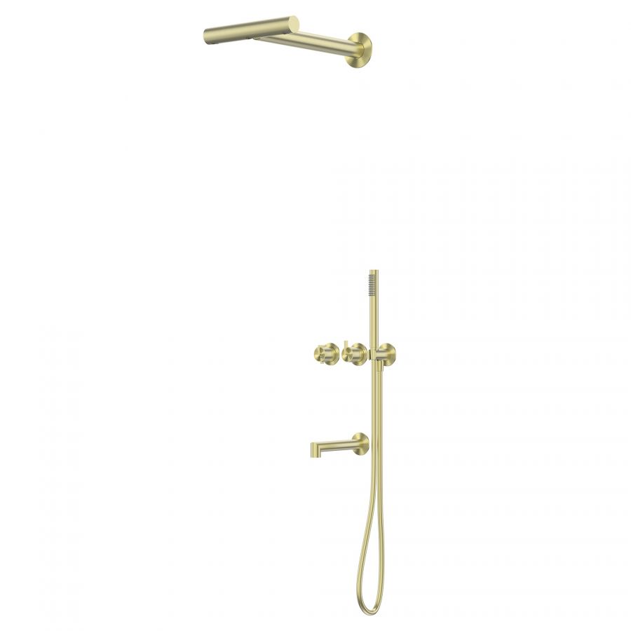 Душевая система ABBER Perfekte 316 AF8A50BG скрытого монтажа с термостатом, с изливом, золото брашированное