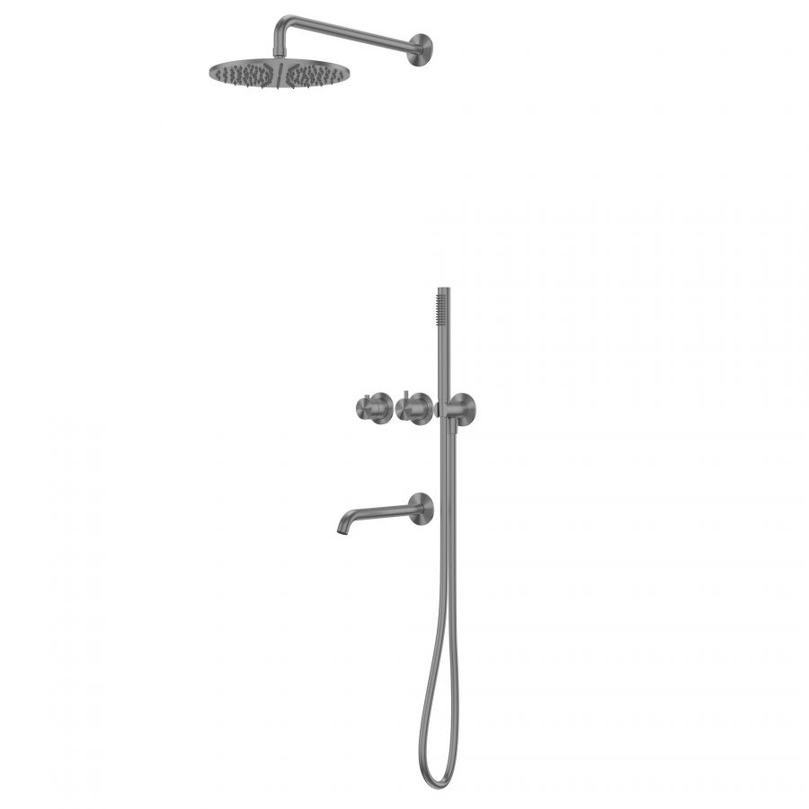 Душевая система ABBER Wasser Kreis 316 AF8150BGG скрытого монтажа с изливом, термостат, оружейная сталь брашированная
