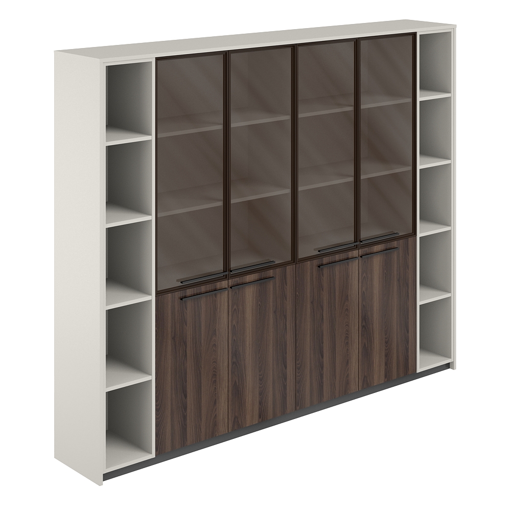 Шкаф высокий комбинированный со стеклом (2 шт) и 2-мя стеллажами, 2440х410х1994