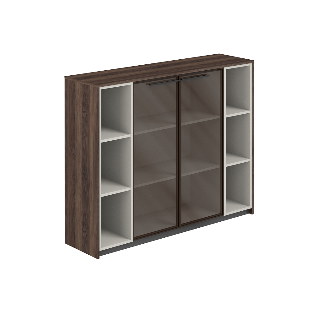 Шкаф средний с дверьми со стеклом в алюминиевой раме с 2-мя стеллажами, 1540х410х1226