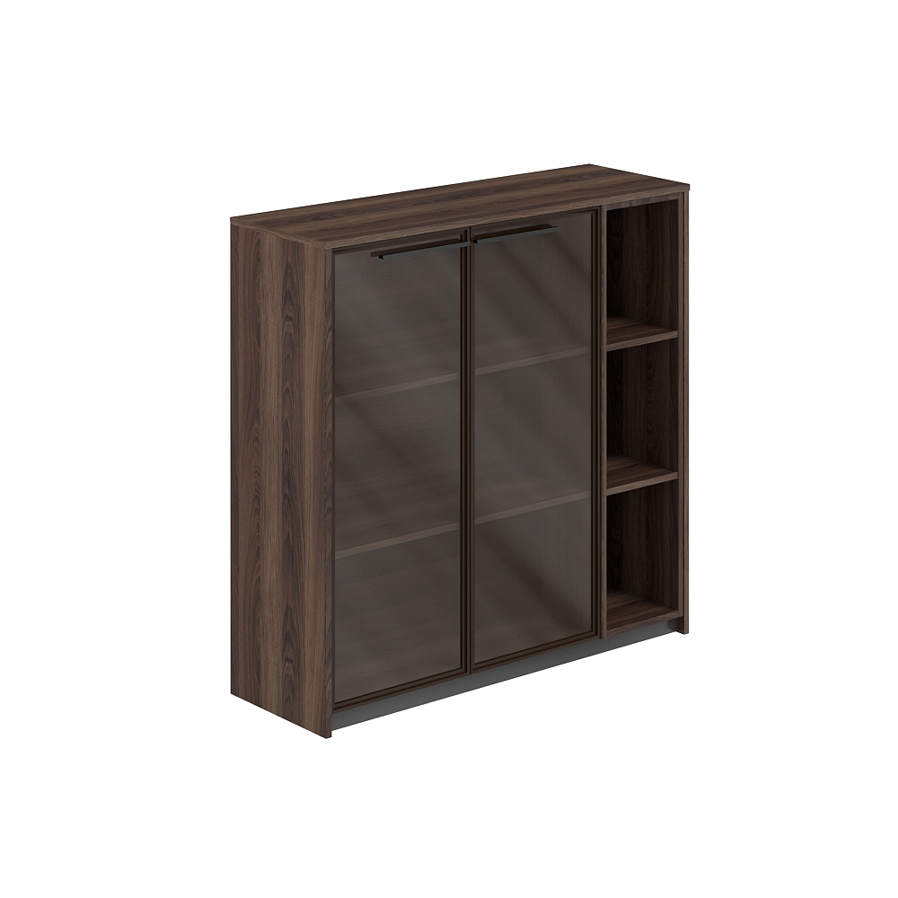 Шкаф средний с дверьми со стеклом в алюминиевой раме со стеллажом, 1240х410х1226