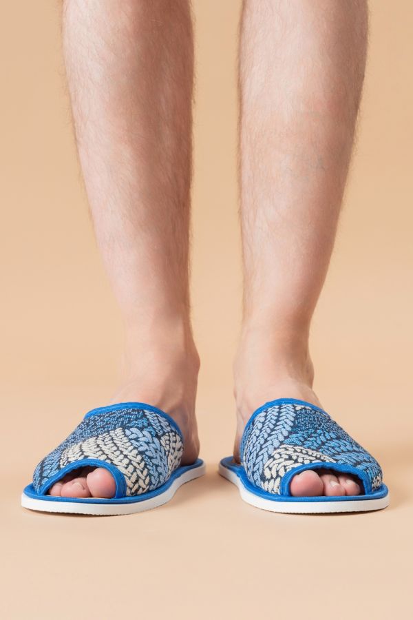 Тапки мужские с пробковой стелькой МШОпр [косички/синий]