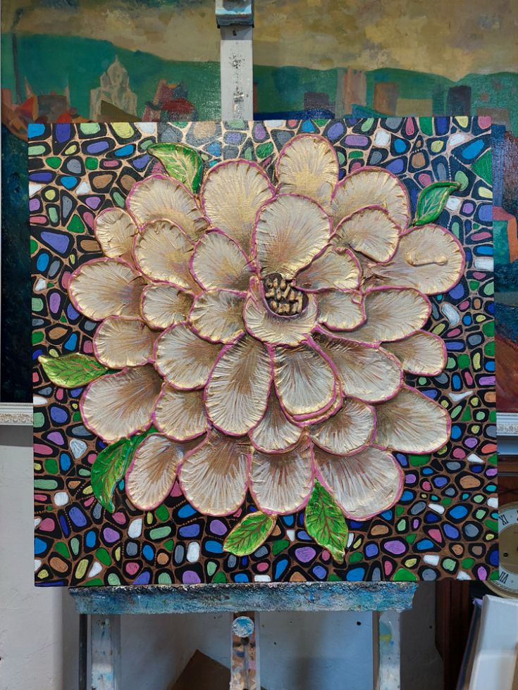 интерьерная картина с тестурной рельефной пастой "Цветок Жизни", 80х80