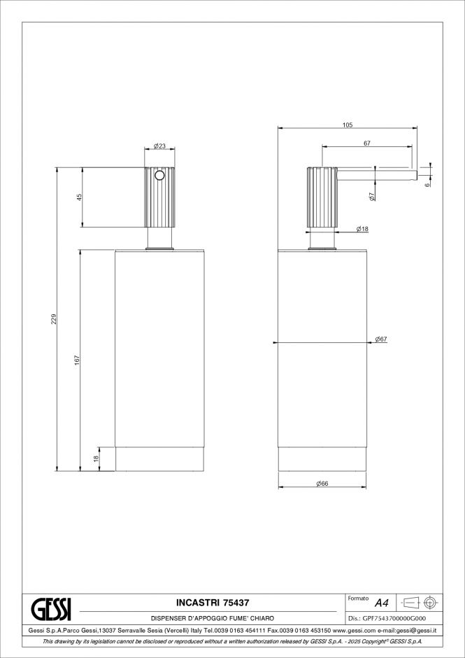 Дозатор Gessi Incastri Light Smoke 75437 настольный ФОТО
