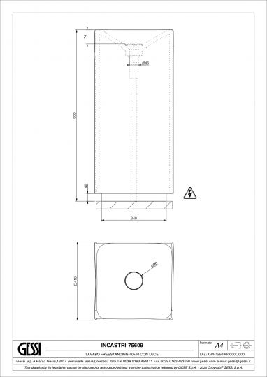 Свободностоящая раковина Gessi Incastri 75609 с LED подсветкой, высота 90 см схема 2
