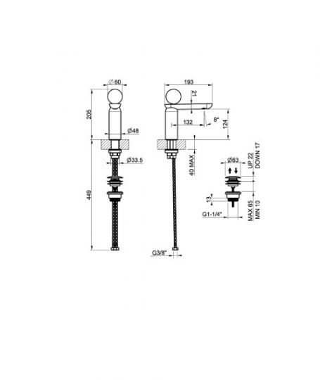 Смеситель для раковины Gessi Perle 74351 низкий с донным клапаном и вентилем из камня Onyx Cola схема 2
