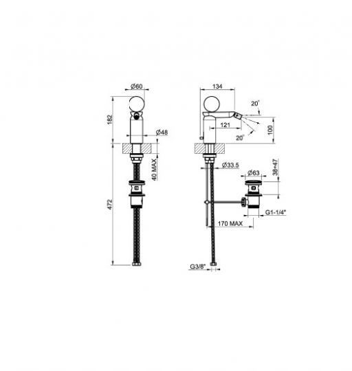 Смеситель для биде Gessi Perle 74507 с донным клапаном с вентилем из камня Onyx Green схема 2
