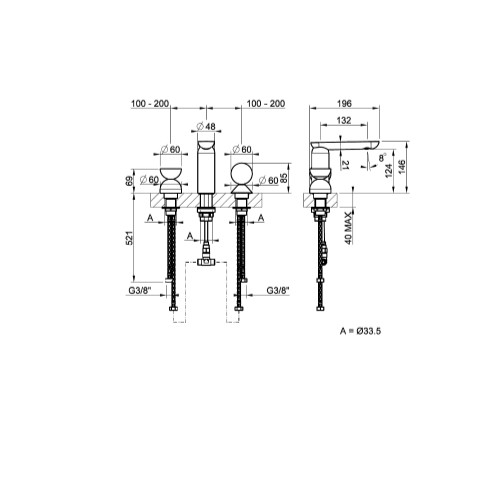 Смеситель для раковины Gessi Perle 74808 без донного клапана с вентилем-полусферой из муранского стекла Battuto и металлическим вентилем-сферой схема 2