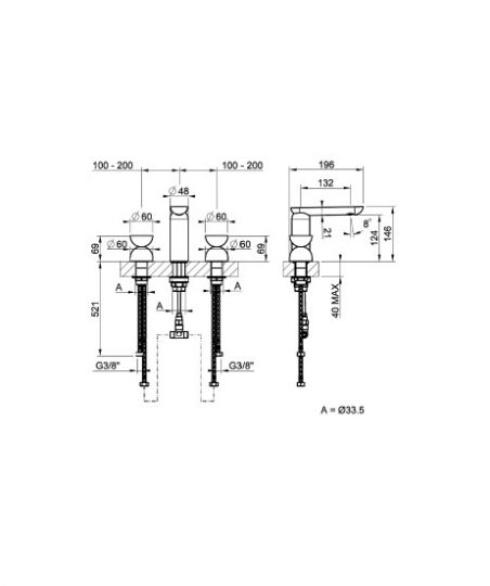 Смеситель для раковины Gessi Perle 74886 без донного клапана с вентилями-полусферами из муранского стекла Battuto схема 2