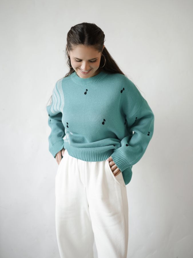Свитер бирюзовый с нотами