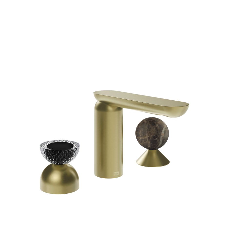 Смеситель для раковины Gessi Perle 74718 без донного клапана с вентилем-полусферой из муранского стекла Balloton и вентилем-сферой из мрамора Emperador Dark ФОТО