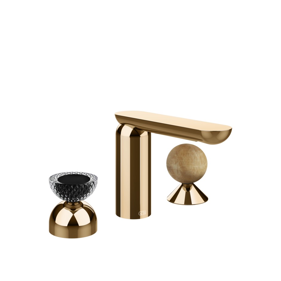 Смеситель для раковины Gessi Perle 74738 без донного клапана с вентилем-полусферой из муранского стекла Balloton и вентилем-сферой из камня Onyx Cola