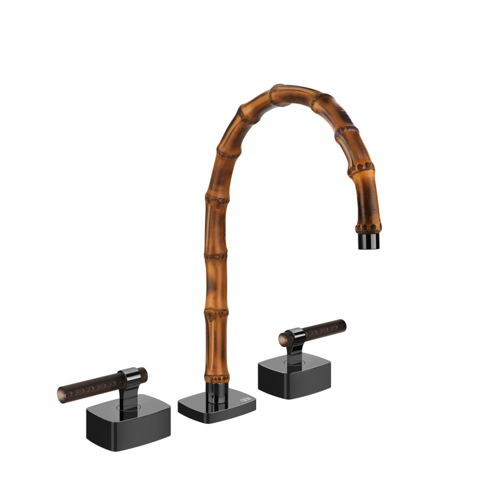 Смеситель для раковины Gessi Jacqueline 77215 со средним изливом и Г-образным вентилем под дерево ФОТО