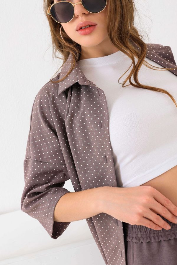 Костюм Лен рубашка + шорты 1252 [горох мелкий кофейный]