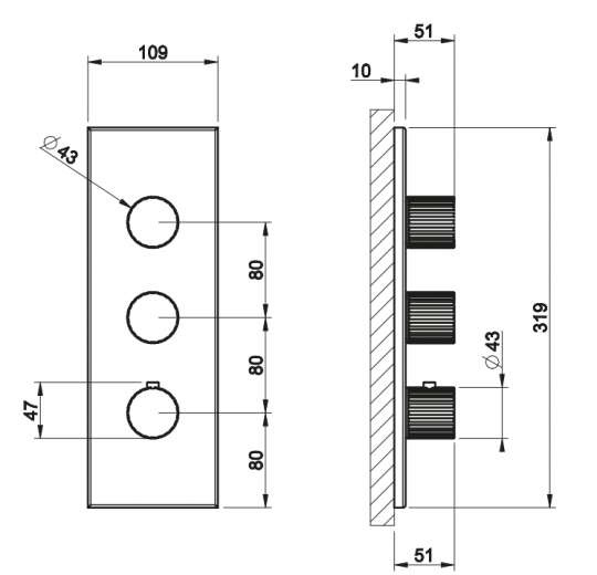 Смеситель для душа Gessi Incastri 75314 с термостатом 2 запорных вентиля схема 2