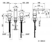 Смеситель для раковины Gessi Perle 74758 без донного клапана с вентилем-полусферой из муранского стекла Balloton и вентилем-сферой из камня Onyx Green схема 2 Смеситель для раковины Gessi Perle 74758 без донного клапана с вентилем-полусферой из муранского стекла Balloton и вентилем-сферой из камня Onyx Green схема 2